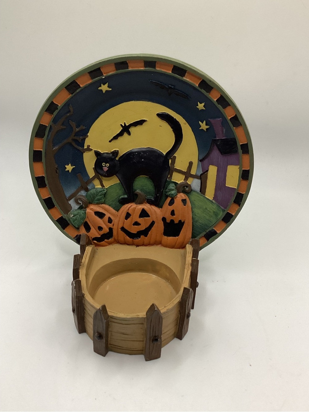 Halloween Black Cat, Jack-o-lanterns, bats, moon Decorative tea light holder